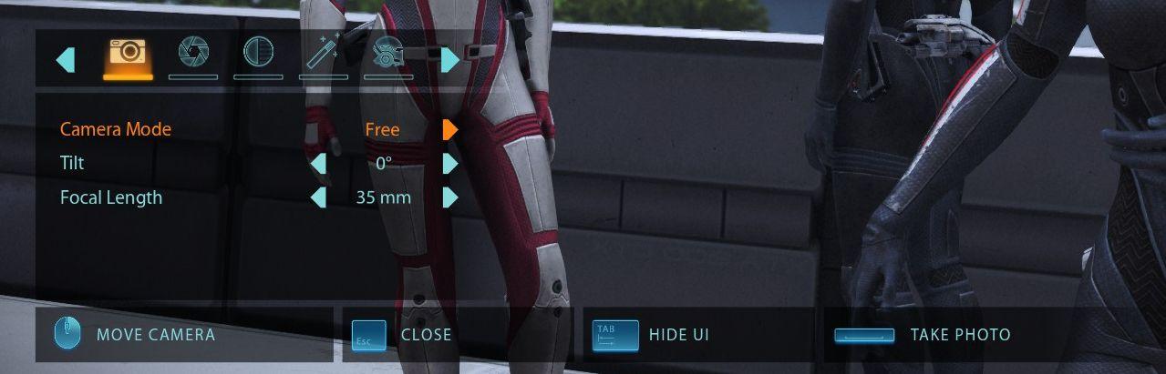 camera mode - hide ui, take photo, move camera from Mass Effect 1 UI screenshot (English)