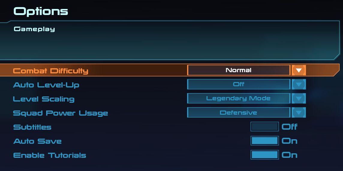 gameplay options are shown after creating a character from Mass Effect 1 UI screenshot (English)