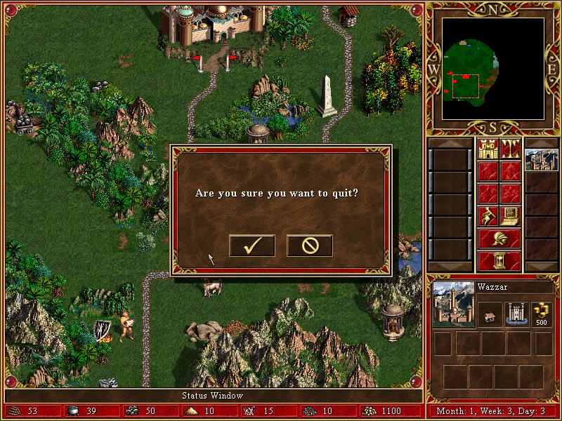 are you sure you want to quit from Heroes of Might and Magic 3: Complete UI screenshot (English)