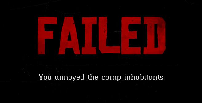 Failed you annoyed disturbed the camp inhabitants from Red Dead Redemption 2 UI screenshot (English)