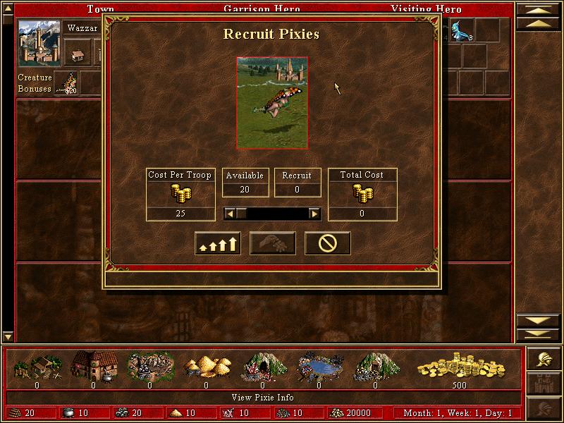 recruit pixies from Heroes of Might and Magic 3: Complete UI screenshot (English)