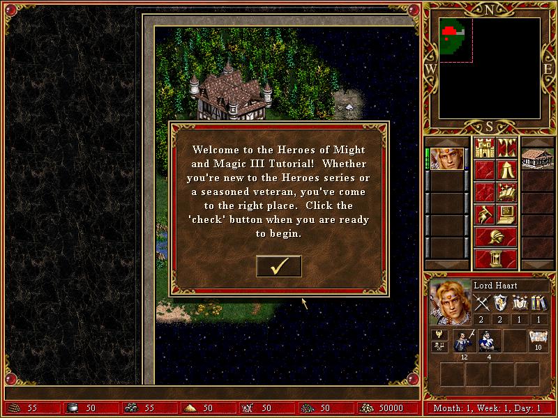 welcome to tutorial from Heroes of Might and Magic 3: Complete UI screenshot (English)