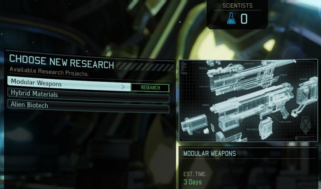 choose research, scientists, science from XCOM 2 UI screenshot (English)