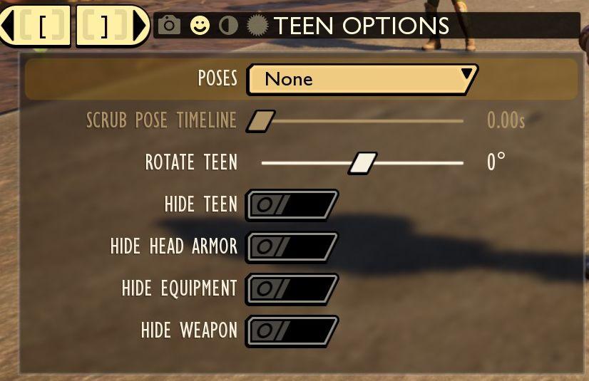 camera mode - teen options (choose player pose or props) from Grounded UI screenshot (English)