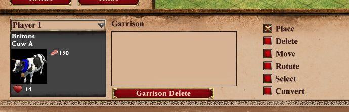 scenario editor: place units, rotate or garrison them from Age of Empires 2 Definitive Edition UI screenshot (English)
