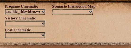 scenario editor: choose cinematics from Age of Empires 2 Definitive Edition UI screenshot (English)