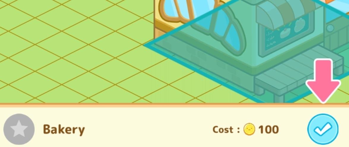 build a bakery, cost 100 coins from Sumikko Farm UI screenshot (English)