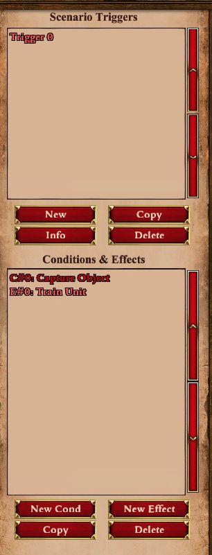 scenario editor: add triggers, conditions and effects from Age of Empires 2 Definitive Edition UI screenshot (English)