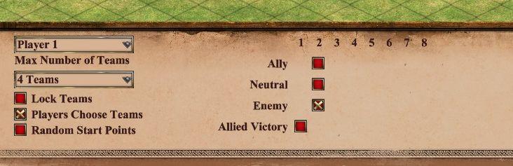 scenario editor: change diplomacy settings from Age of Empires 2 Definitive Edition UI screenshot (English)