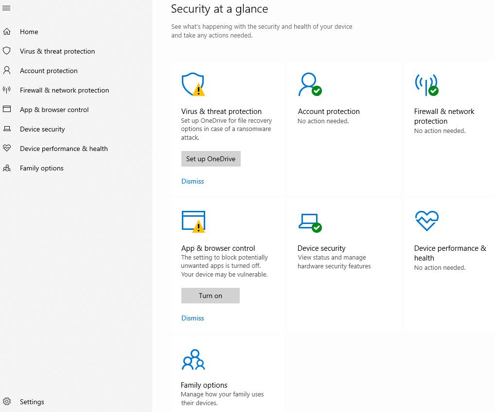 security settings from Windows 10 UI screenshot (English)