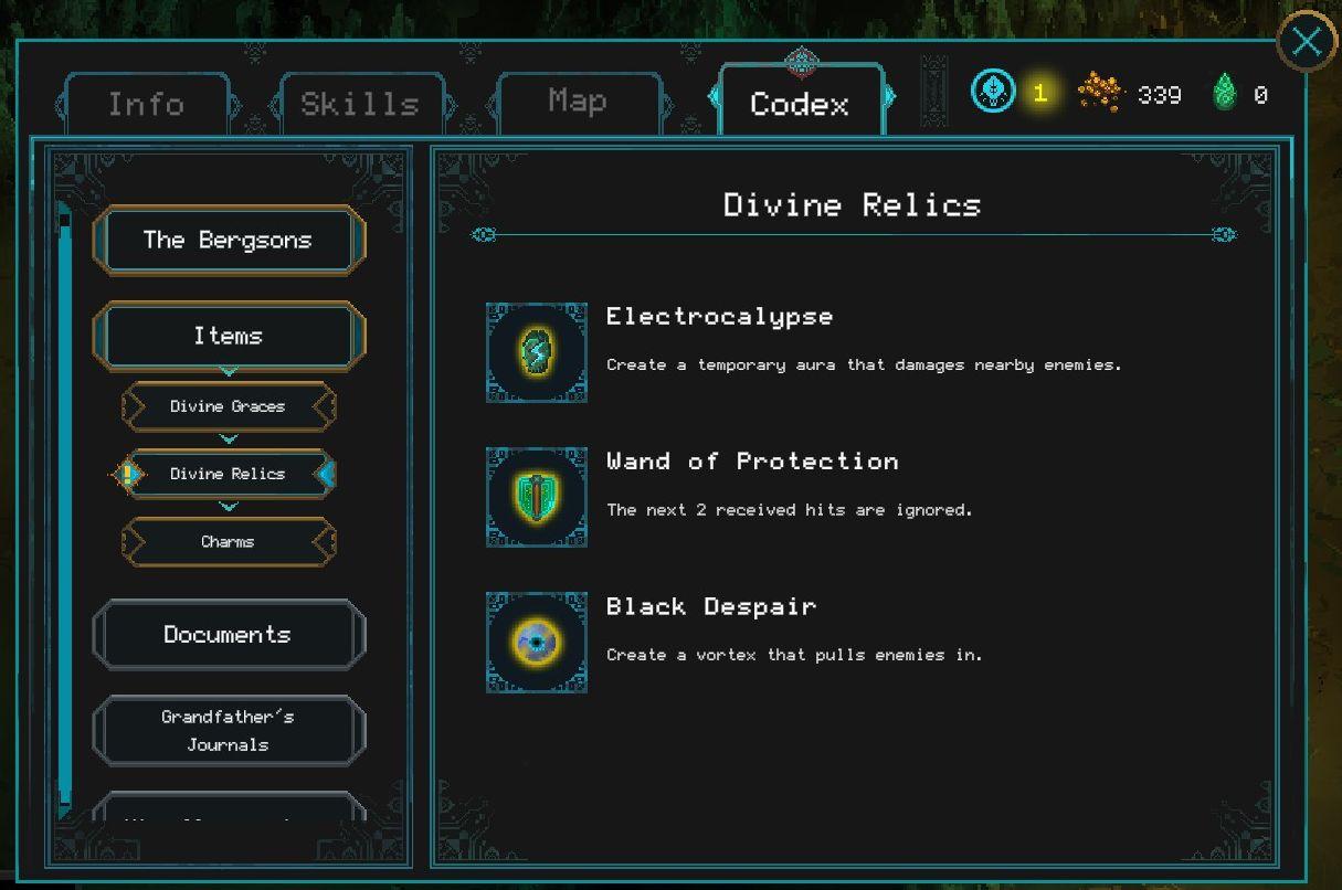 codex from Children of Morta UI screenshot (English)