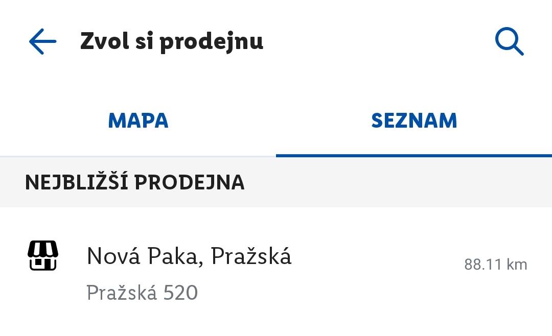 kupónová aplikace zvol si nejbližší prodejnu from Lidl Plus UI screenshot (Czech)