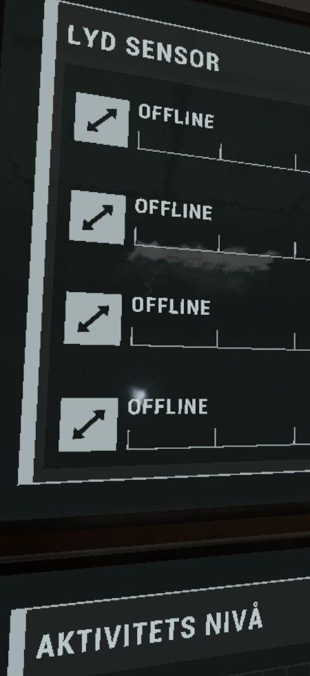 lyd sensor offline from Phasmophobia UI screenshot (Norwegian)
