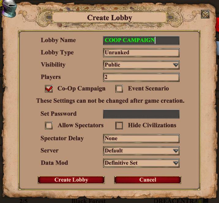 create multiplayer lobby from Age of Empires 2 Definitive Edition UI screenshot (English)