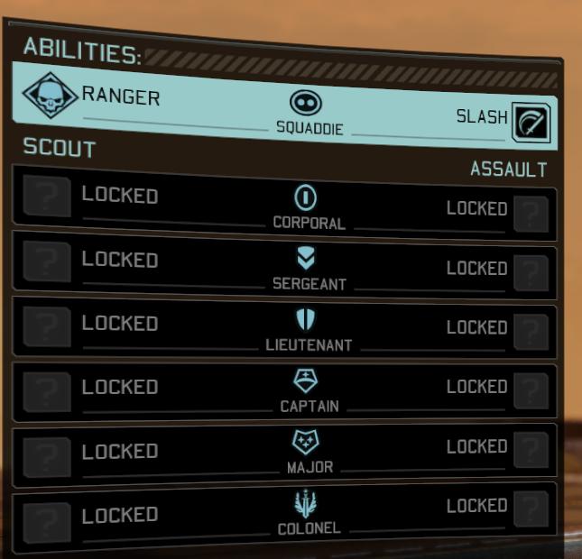 ranger abilities, rpg level up from XCOM 2 UI screenshot (English)