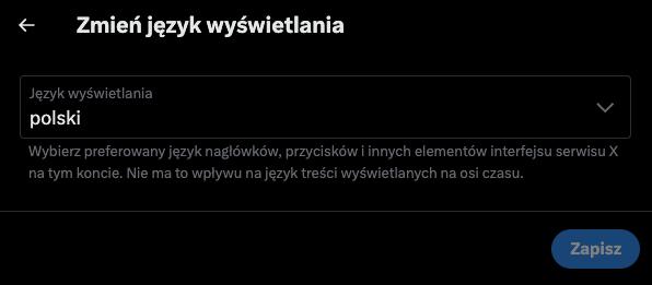 change display language from x.com UI screenshot (Polish)