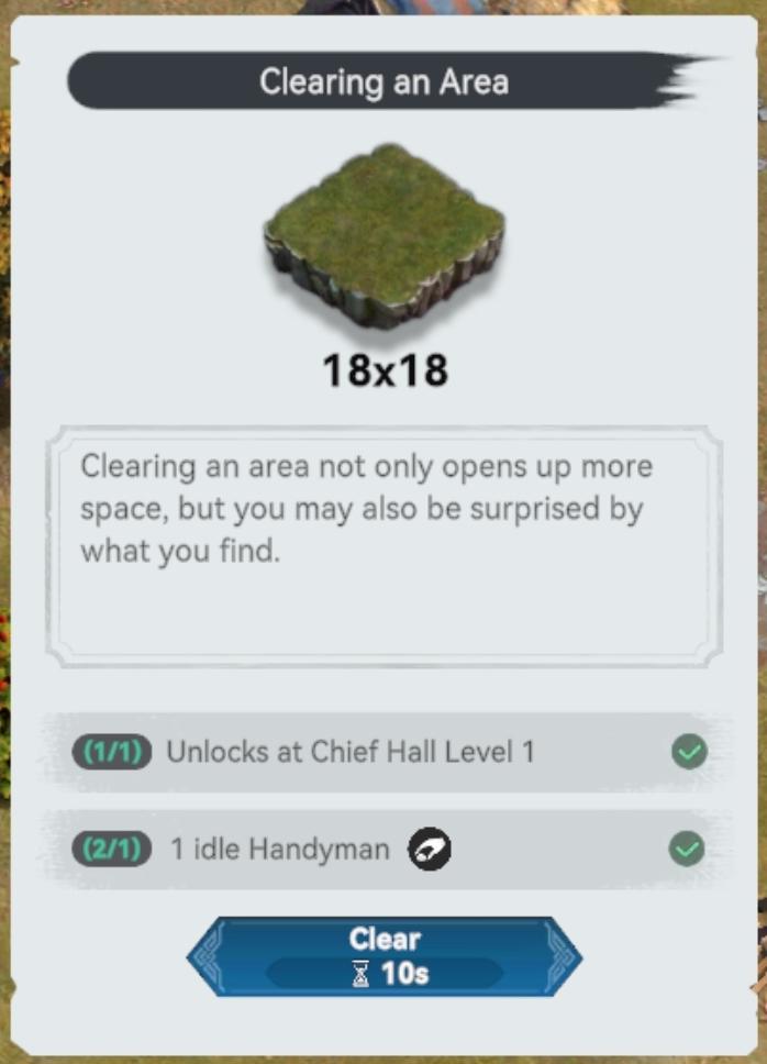 clearing an area requirements from Viking Rise UI screenshot (English)