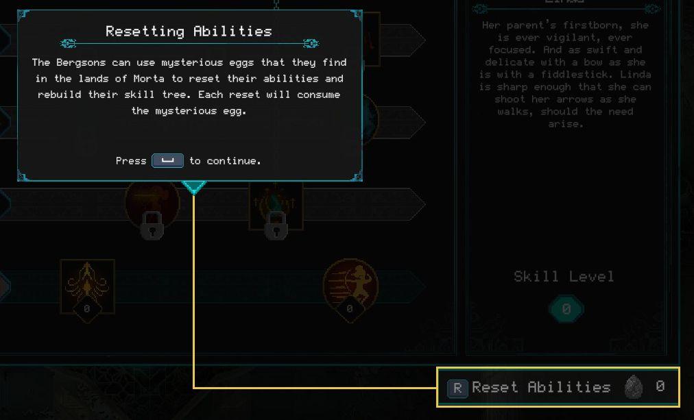 resetting abilitites from Children of Morta UI screenshot (English)