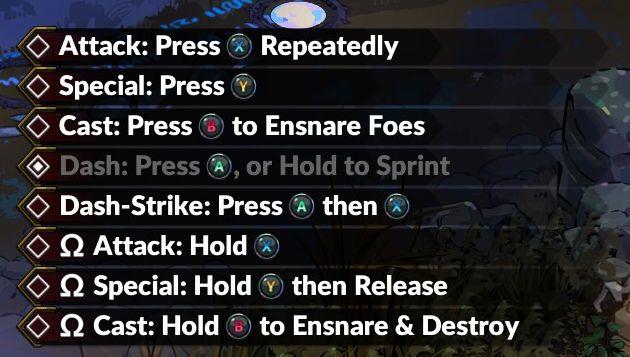 control prompts: attack, special, cast, dash,... from Hades II Early Access UI screenshot (English)