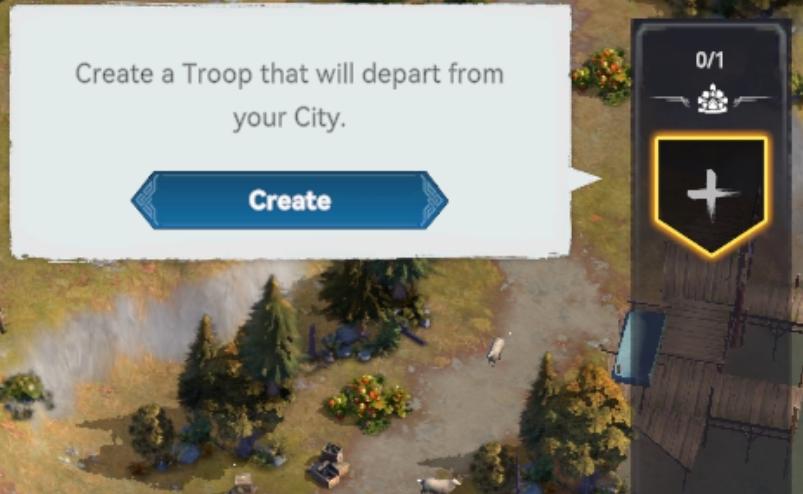 create a troop that will depart from your city from Viking Rise UI screenshot (English)