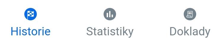 historie, statistiky, doklady menu from Rekola UI screenshot (Czech)