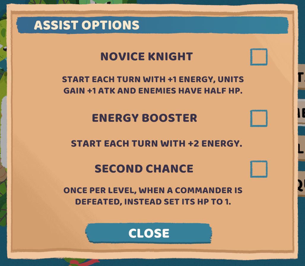 assist options for more casual play from Floppy Knights UI screenshot (English)