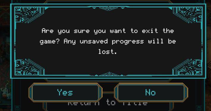 are you sure you want to exit? from Children of Morta UI screenshot (English)