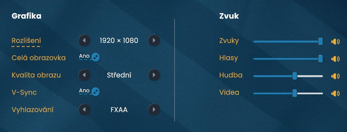 nastavení videa a zvuku from Bulanci UI screenshot (Czech)