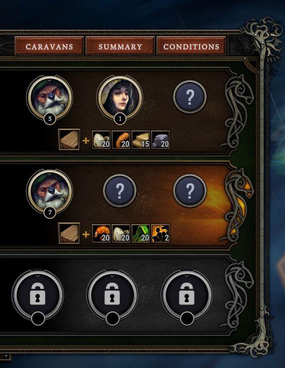 caravans, summary, conditions from Against the Storm UI screenshot (English)