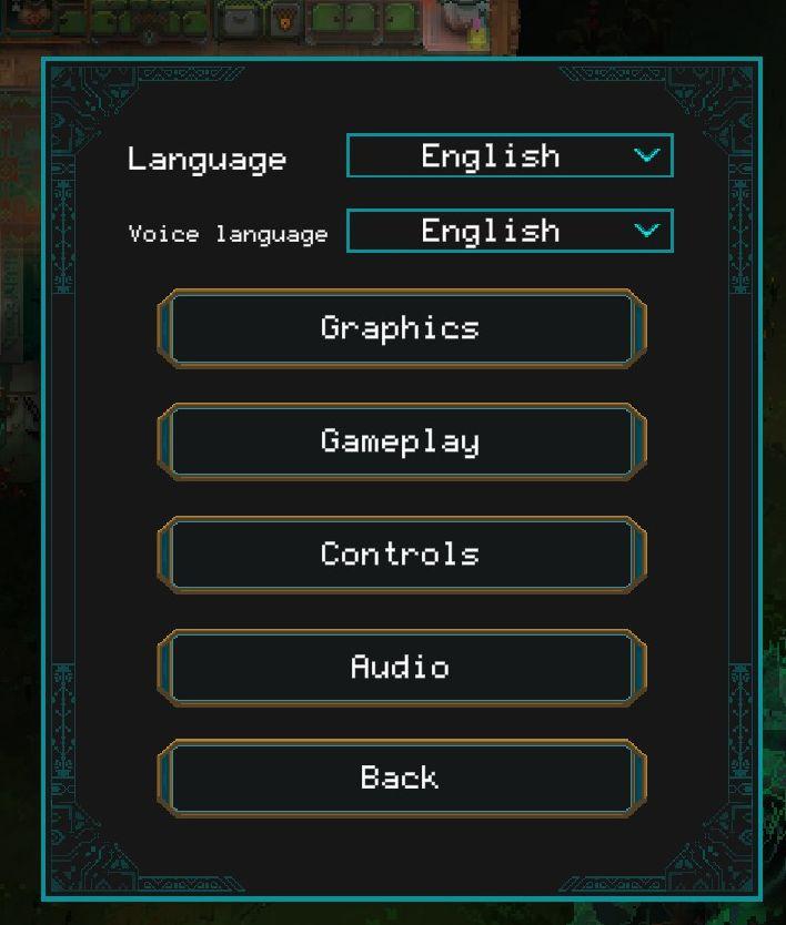 options, settings from Children of Morta UI screenshot (English)