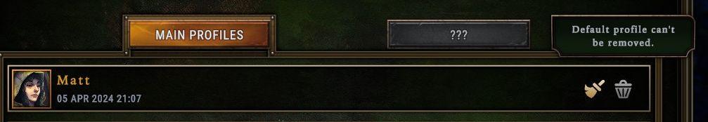 default profile can't be removed from Against the Storm UI screenshot (English)