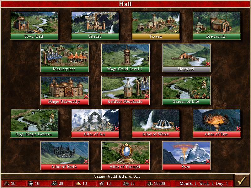 cannot build altair of air from Heroes of Might and Magic 3: Complete UI screenshot (English)