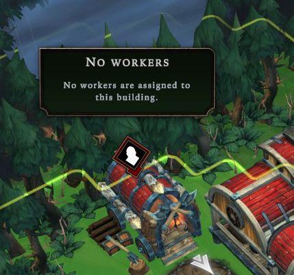 no workers are assigned to this building from Against the Storm UI screenshot (English)