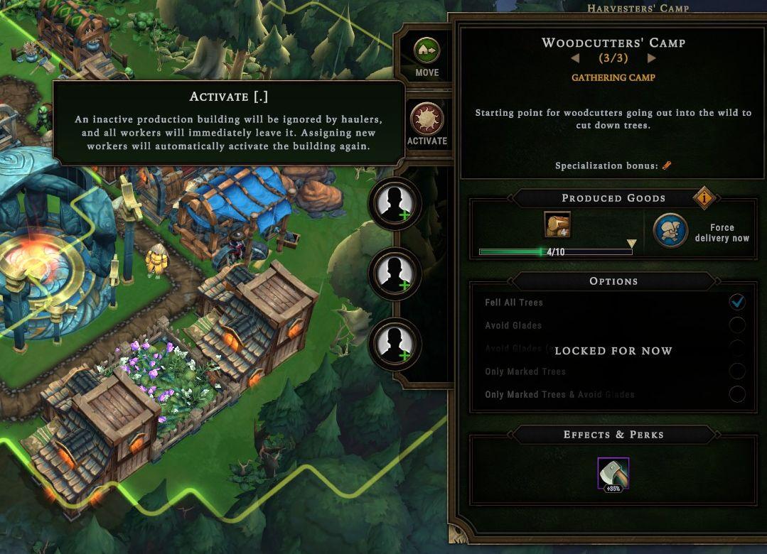 activate woodcutters' camp from Against the Storm UI screenshot (English)