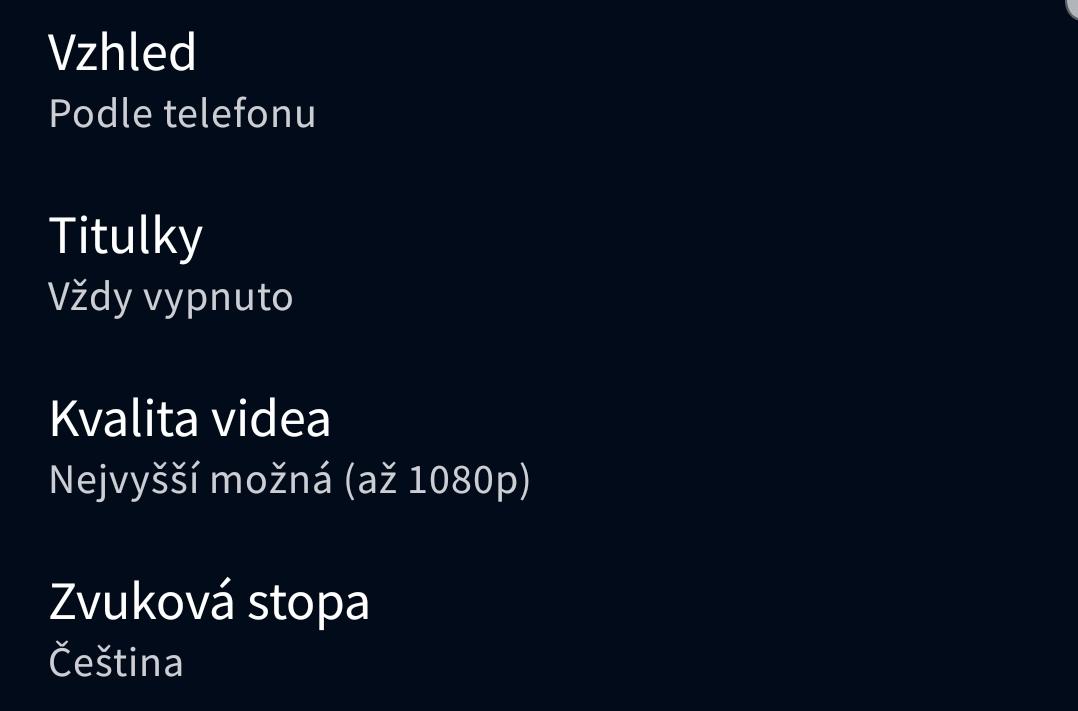 nastavení přehrávání titulky, kvalita from iVysílání UI screenshot (Czech)