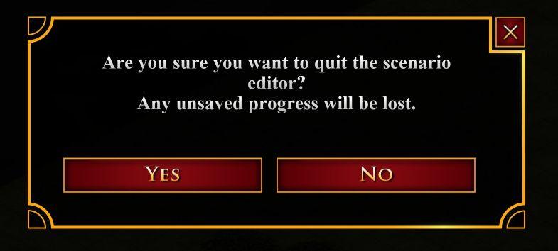 are you sure you want to quit the scenario editor? from Age of Empires 2 Definitive Edition UI screenshot (English)