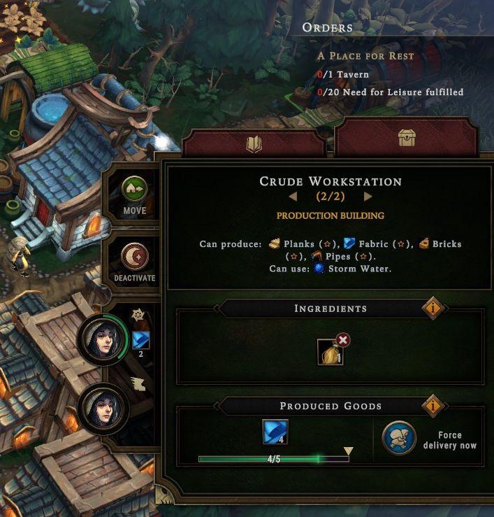 goods produced in crude workstation from Against the Storm UI screenshot (English)