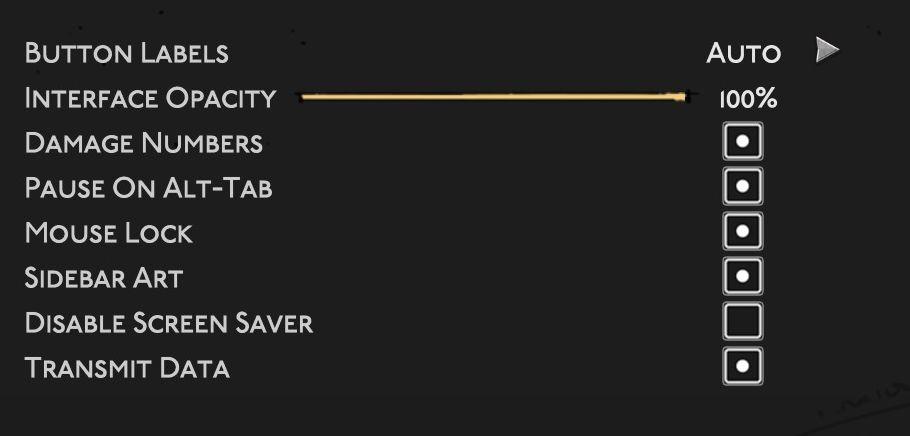 interface settings (opacity, labels, damage numbers..) from Hades II Early Access UI screenshot (English)