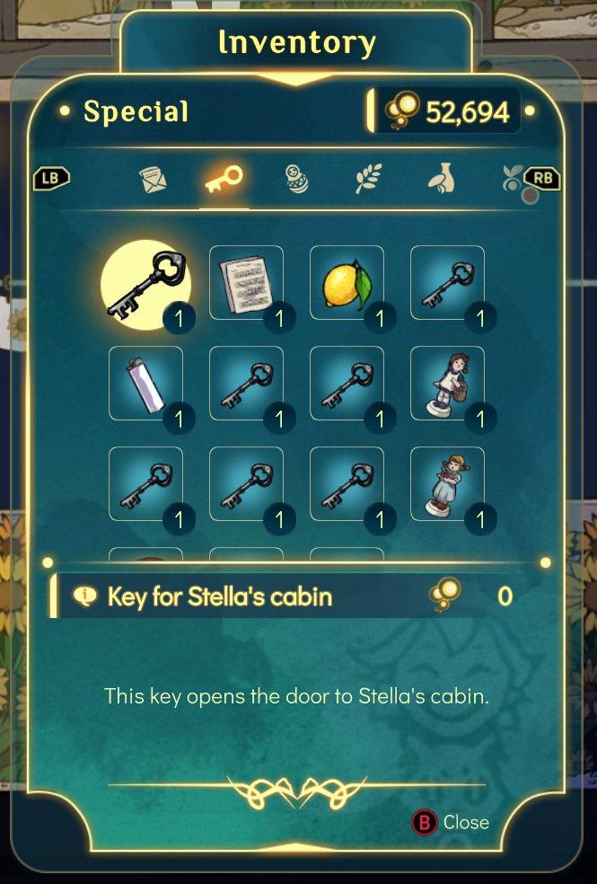 inventory, keys from Spiritfarer: Farewell Edition UI screenshot (English)