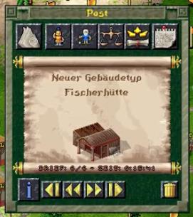 Neuer Gebäudetyp Fischerhütte from The Settlers II UI screenshot (German)